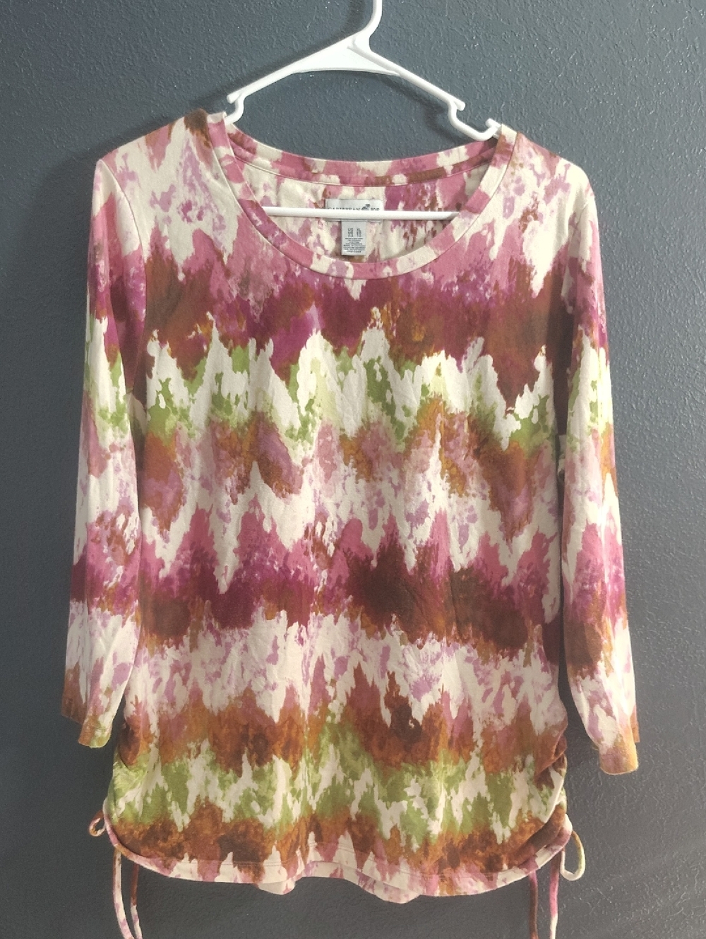 Caribbean Joe Tropical Travel Vacation Tie-Dye Long Sleeve Top with Side Ties